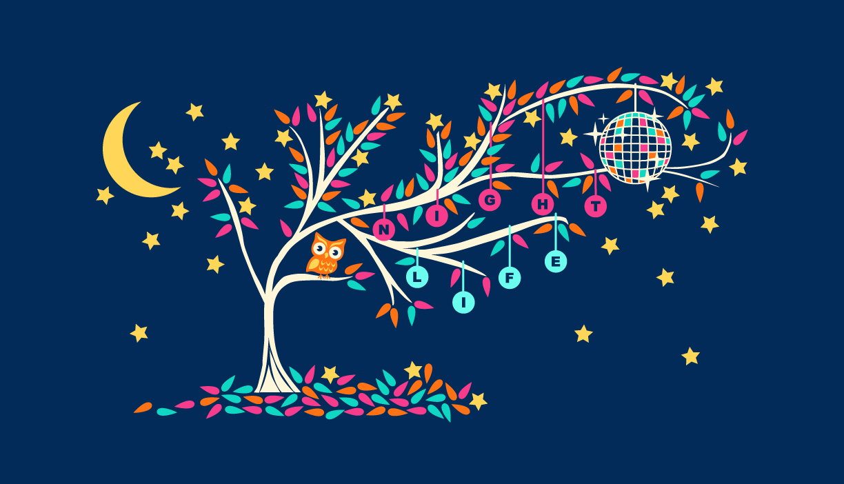 Delta Galil character screenprints: night life, owl, disco ball