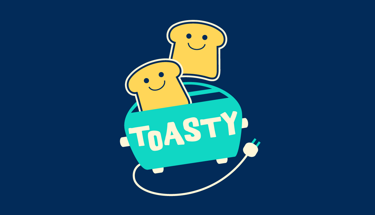 Delta Galil character screenprints: toasty, toaster, toast