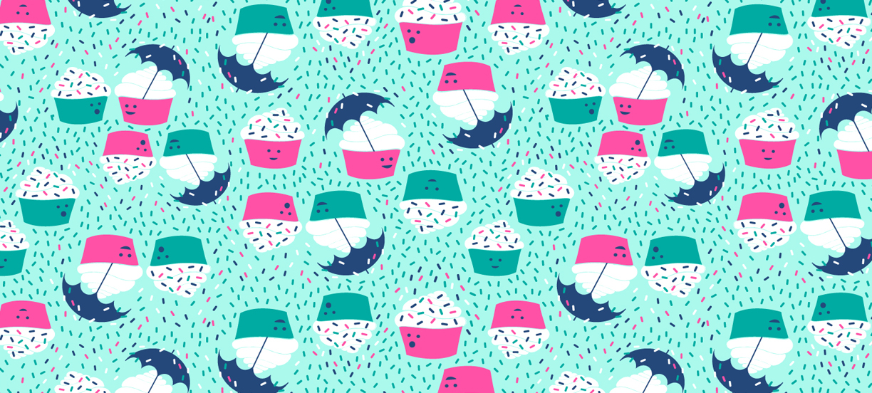 Delta Galil allover prints: cupcakes, sprinkles, umbrellas