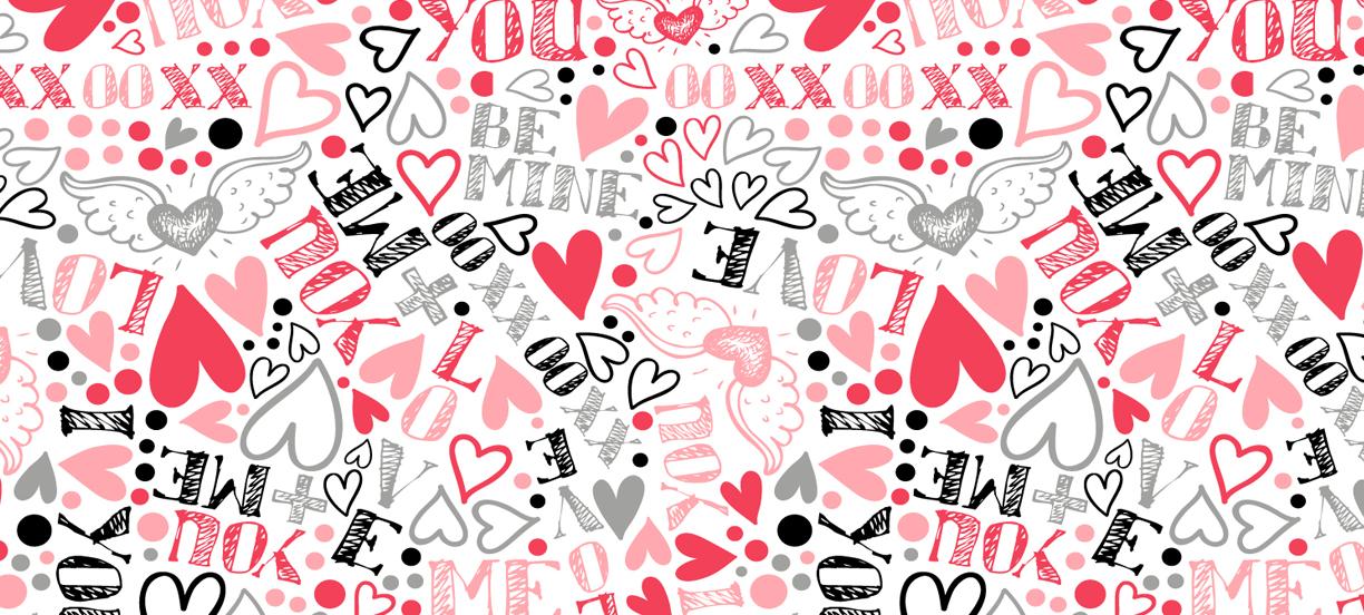 Delta Galil allover prints: hand written, love, be mine, xxooxxoo, hearts, doodles