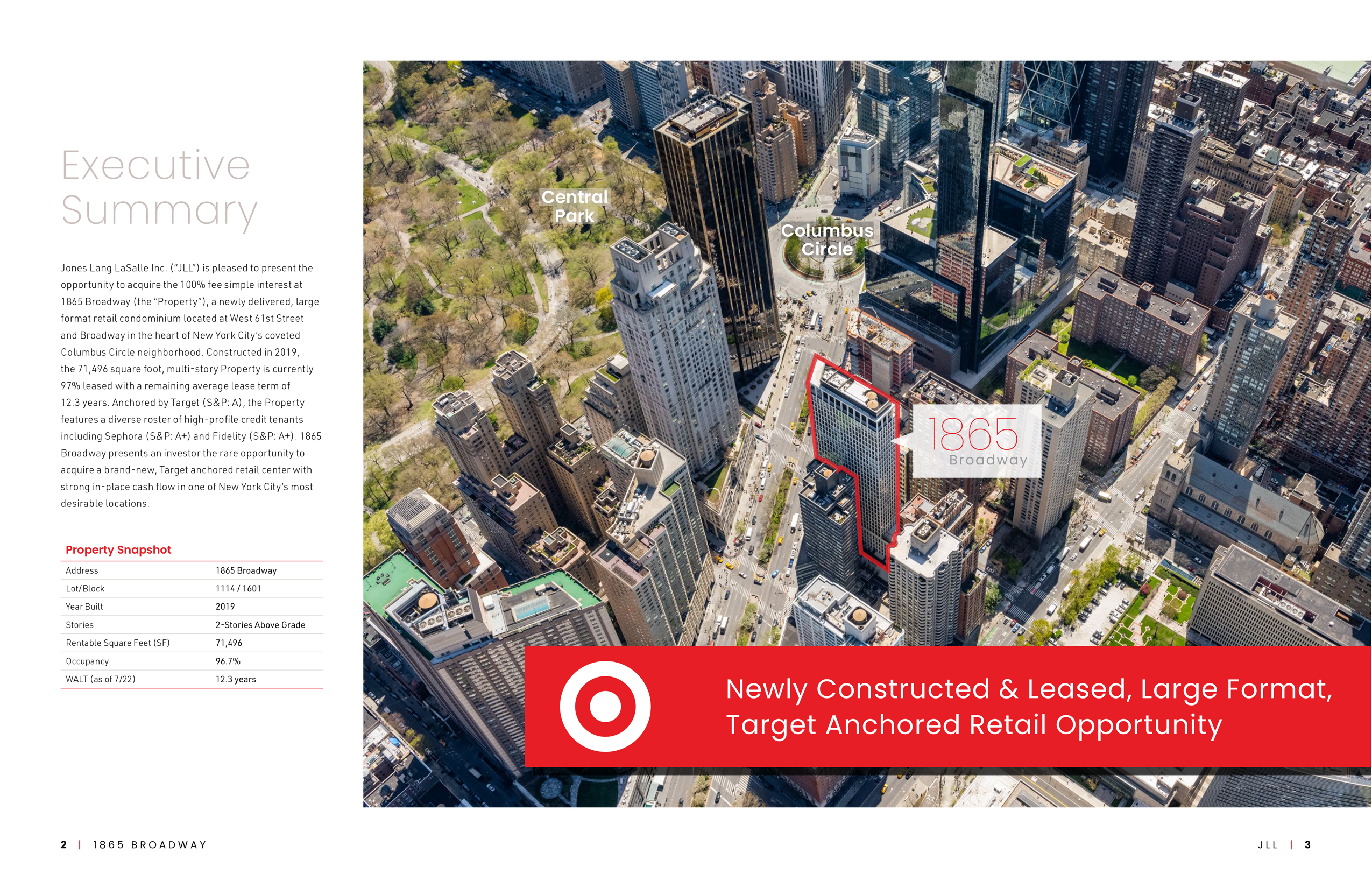 JLL / HFF, 1865 Broadway, New York, OM, offering memorandum, select page spread