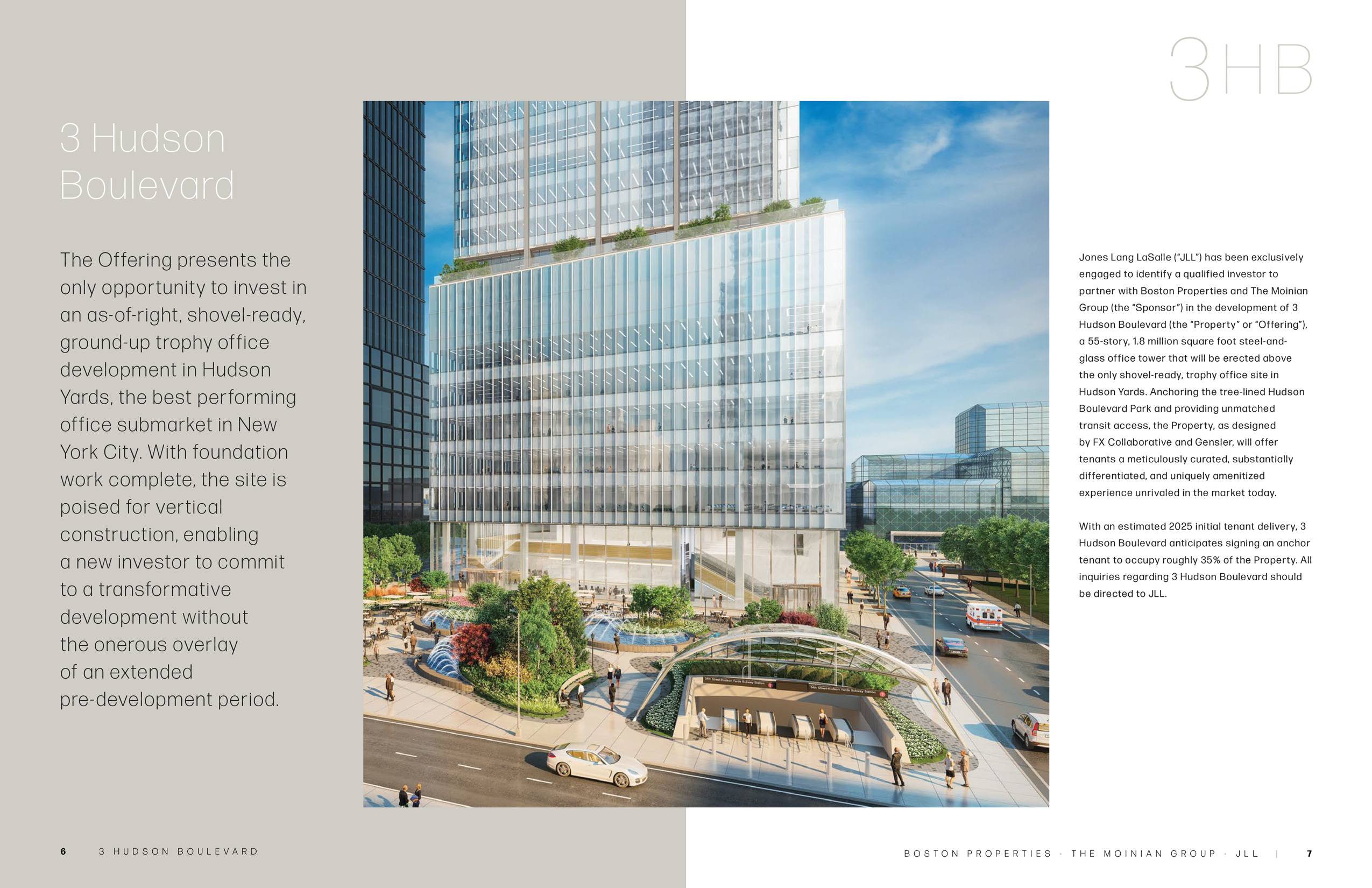 JLL / HFF, 3 Hudson Boulevard, New York, OM, offering memorandum, select page spread