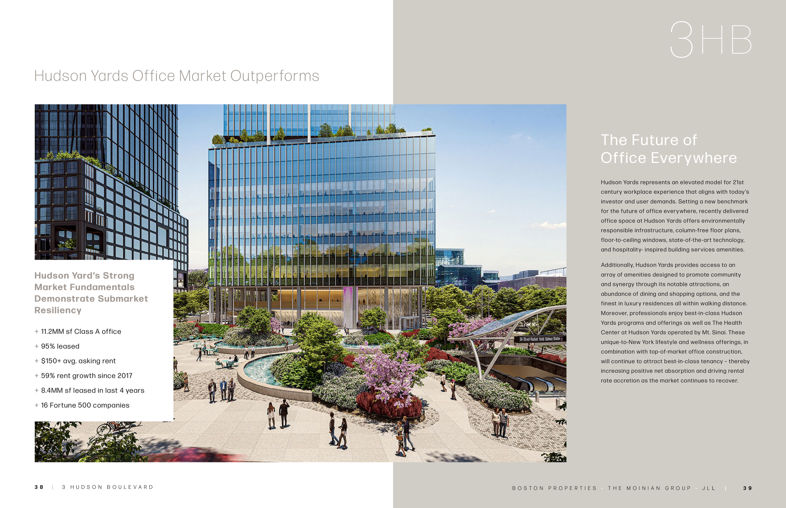 JLL / HFF, 3 Hudson Boulevard, New York, OM, offering memorandum, select page spread