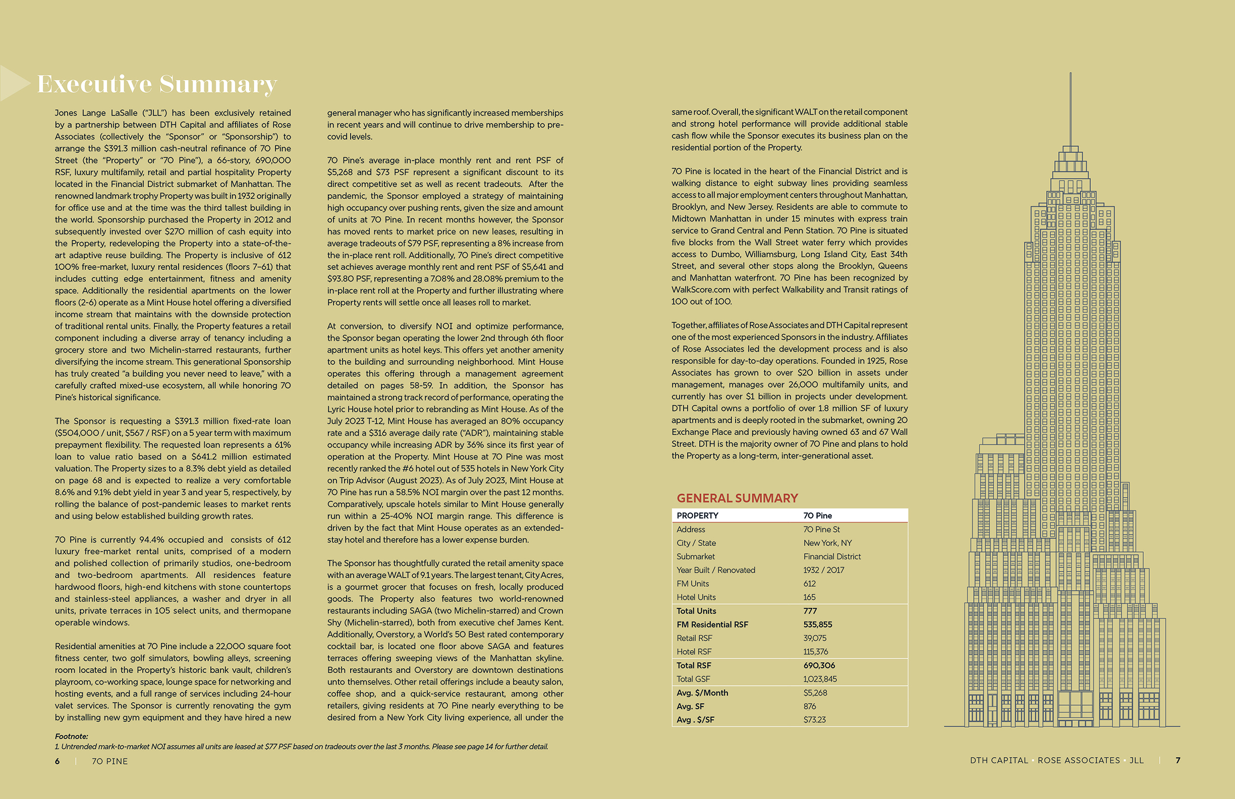 JLL / HFF, 70 Pine Street, NY, OM, offering memorandum, select page spread