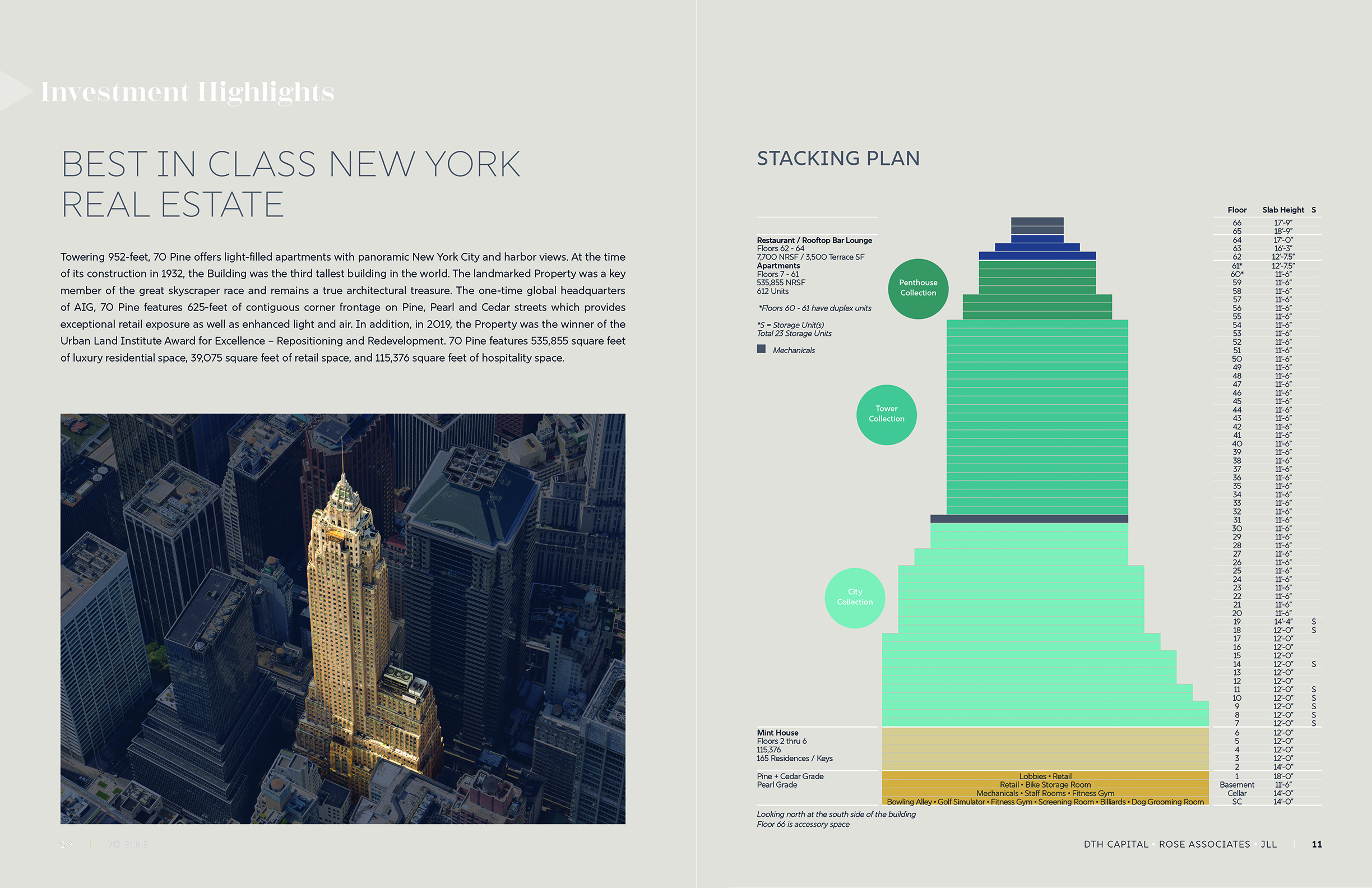JLL / HFF, 70 Pine Street, NY, OM, offering memorandum, select page spread