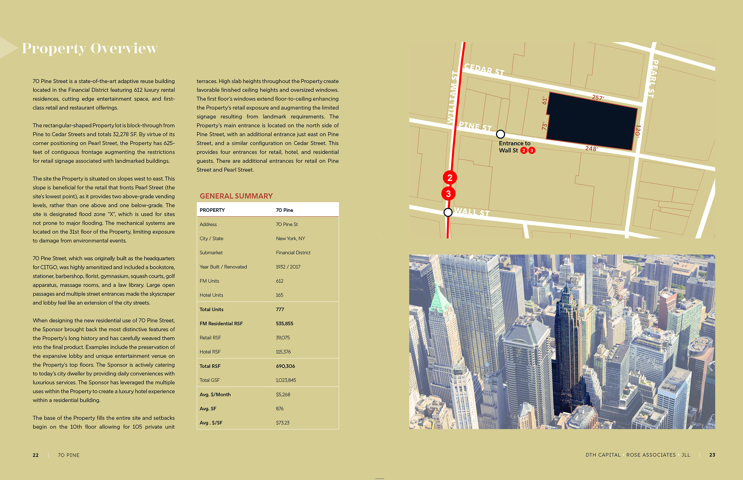 JLL / HFF, 70 Pine Street, NY, OM, offering memorandum, select page spread