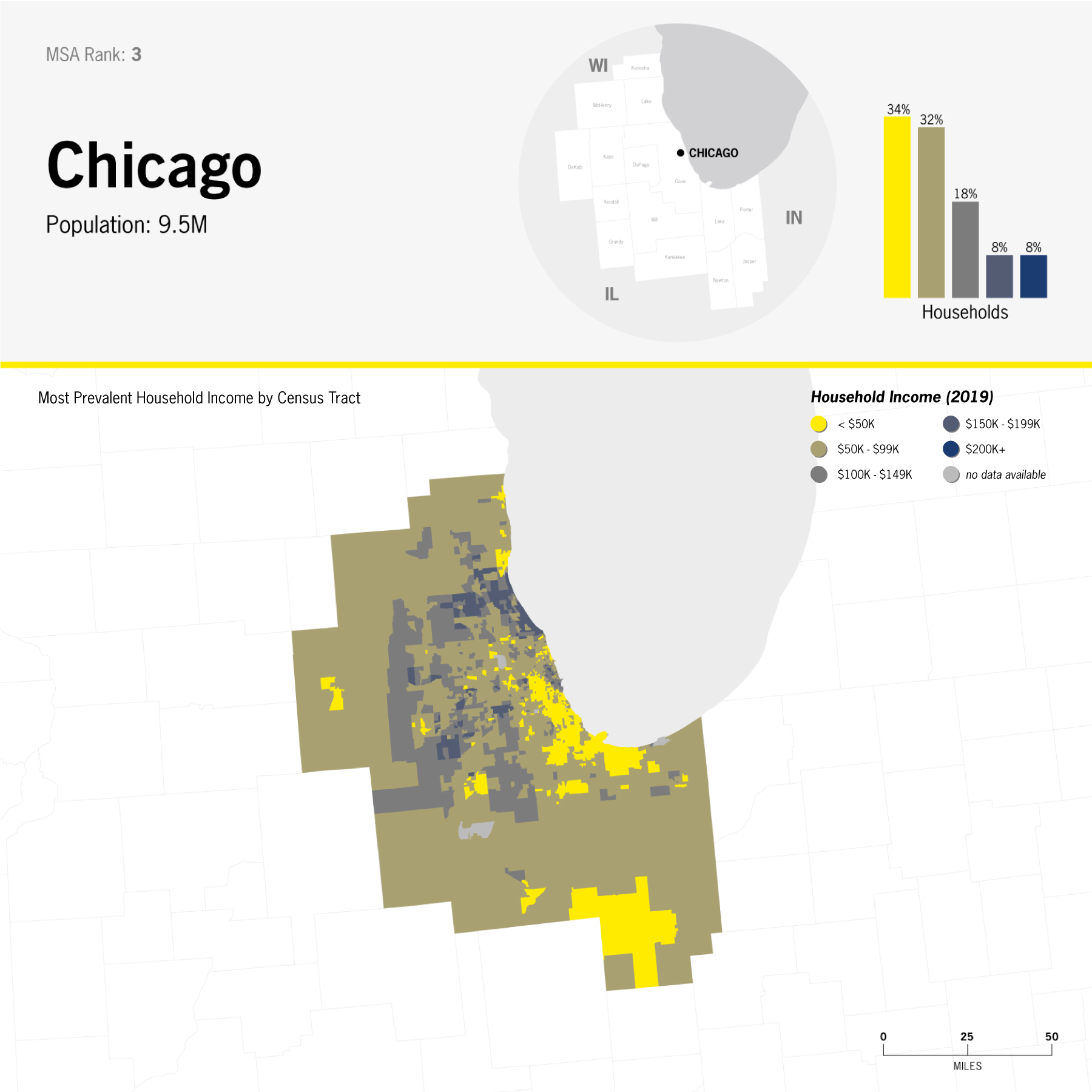 Chicago/ MSA rank 3 / income map