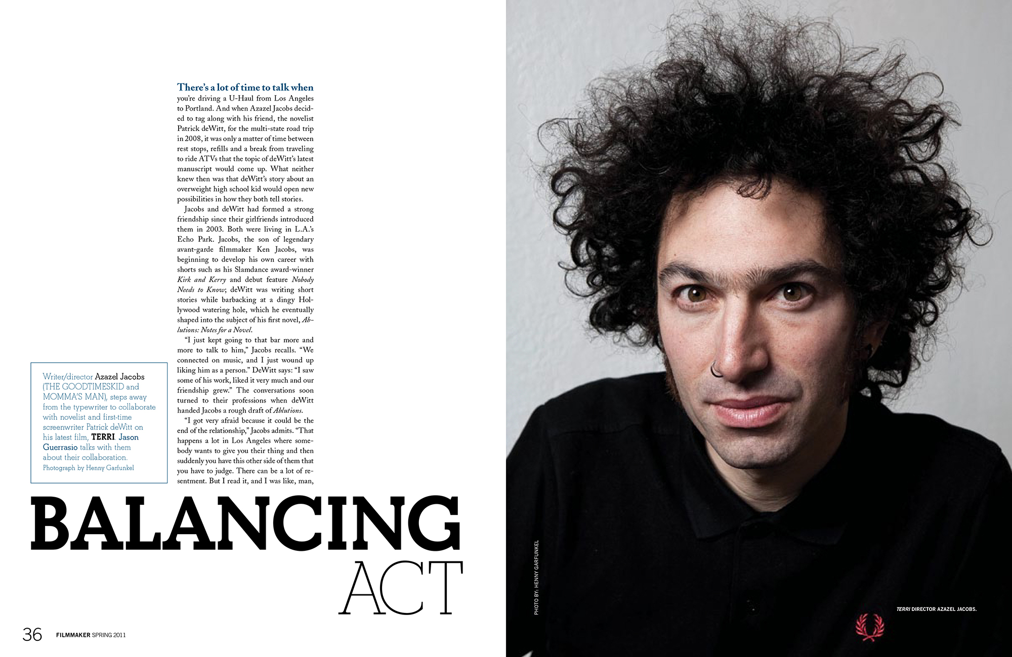 Filmmaker Magazine opening spread: Spring 2011 - Terri