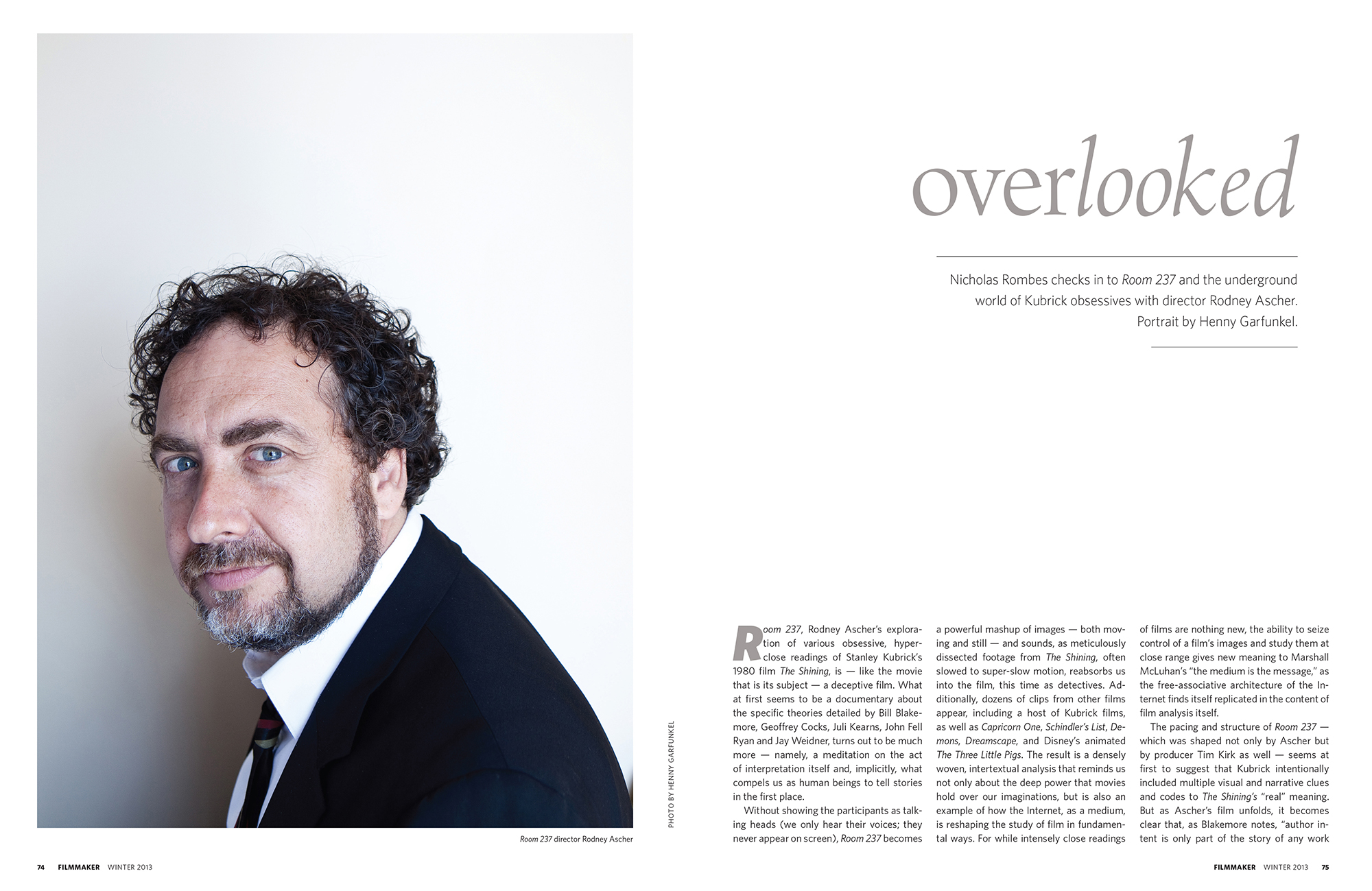 Filmmaker Magazine opening spread: Winter 2013 - Room 237