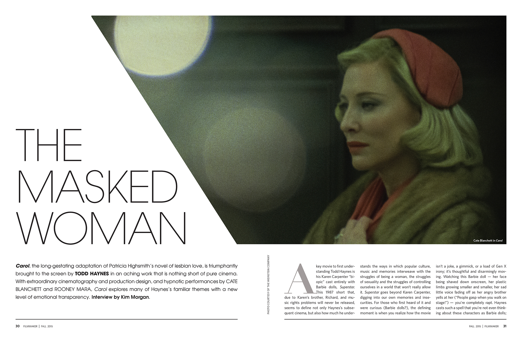 Filmmaker Magazine opening spread: Fall 2015 - Carol