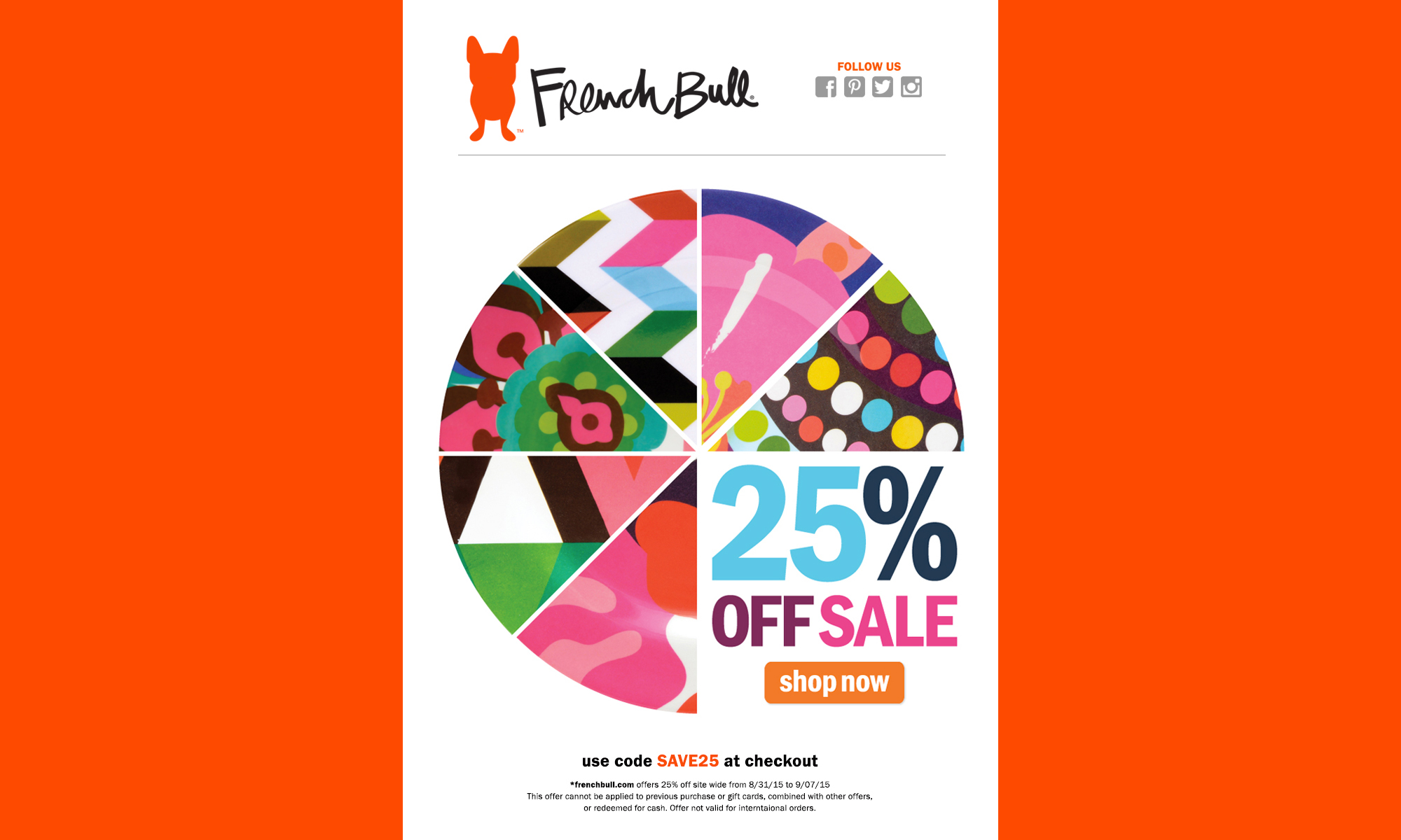 French Bull emails: Black Friday sale, alternating patterned background