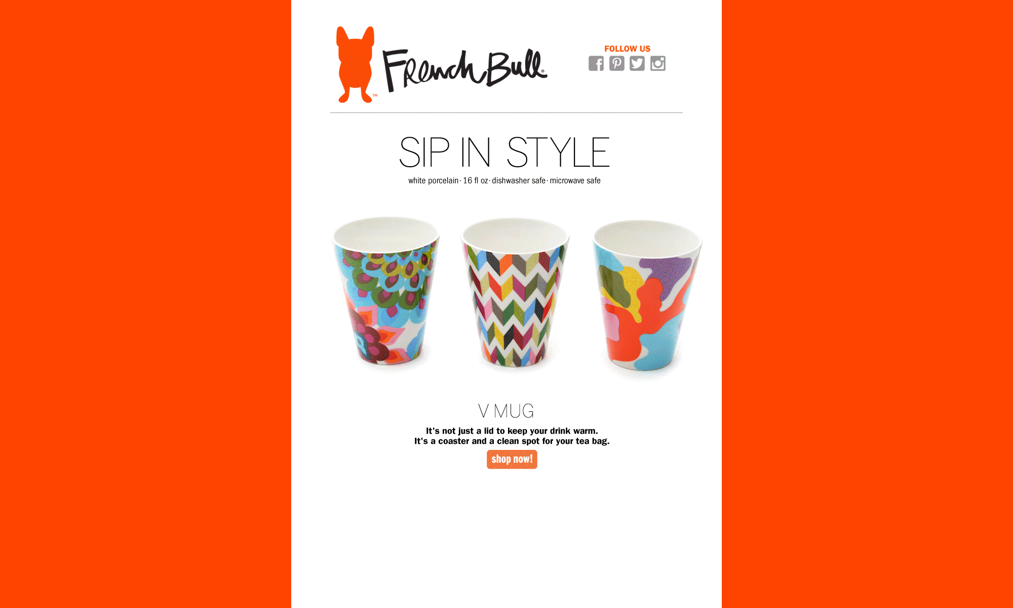 French Bull emails: 25% sale pie chart composed of varied patterned plates