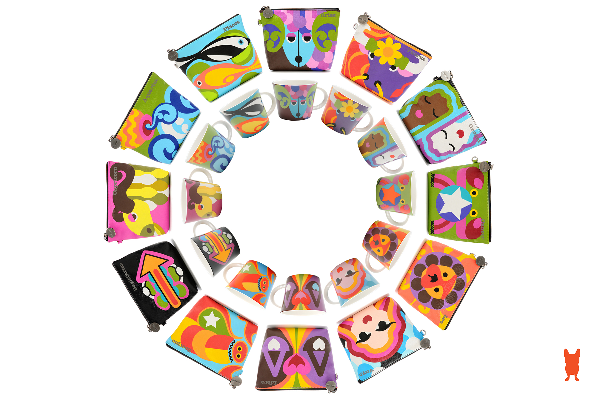 French Bull look book: astrology-themed leather purses and coffee mugs