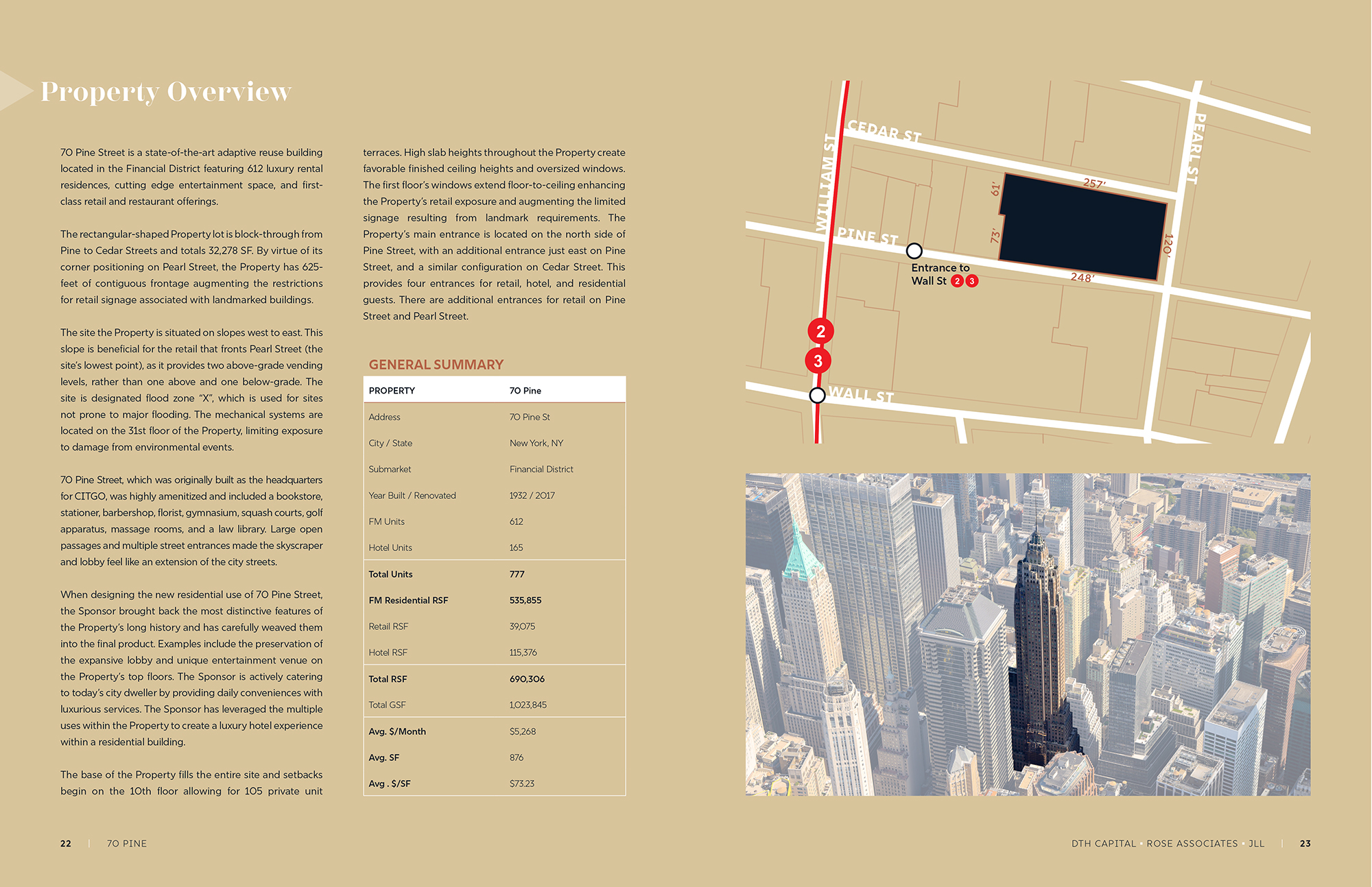 70 Pine St offering memorandum: property overview, site plan